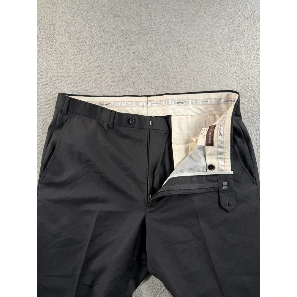 Santorelli Romeo Dress Pants Men 36x28 Black Wool Luxury Serge Italy Cuffed Flat